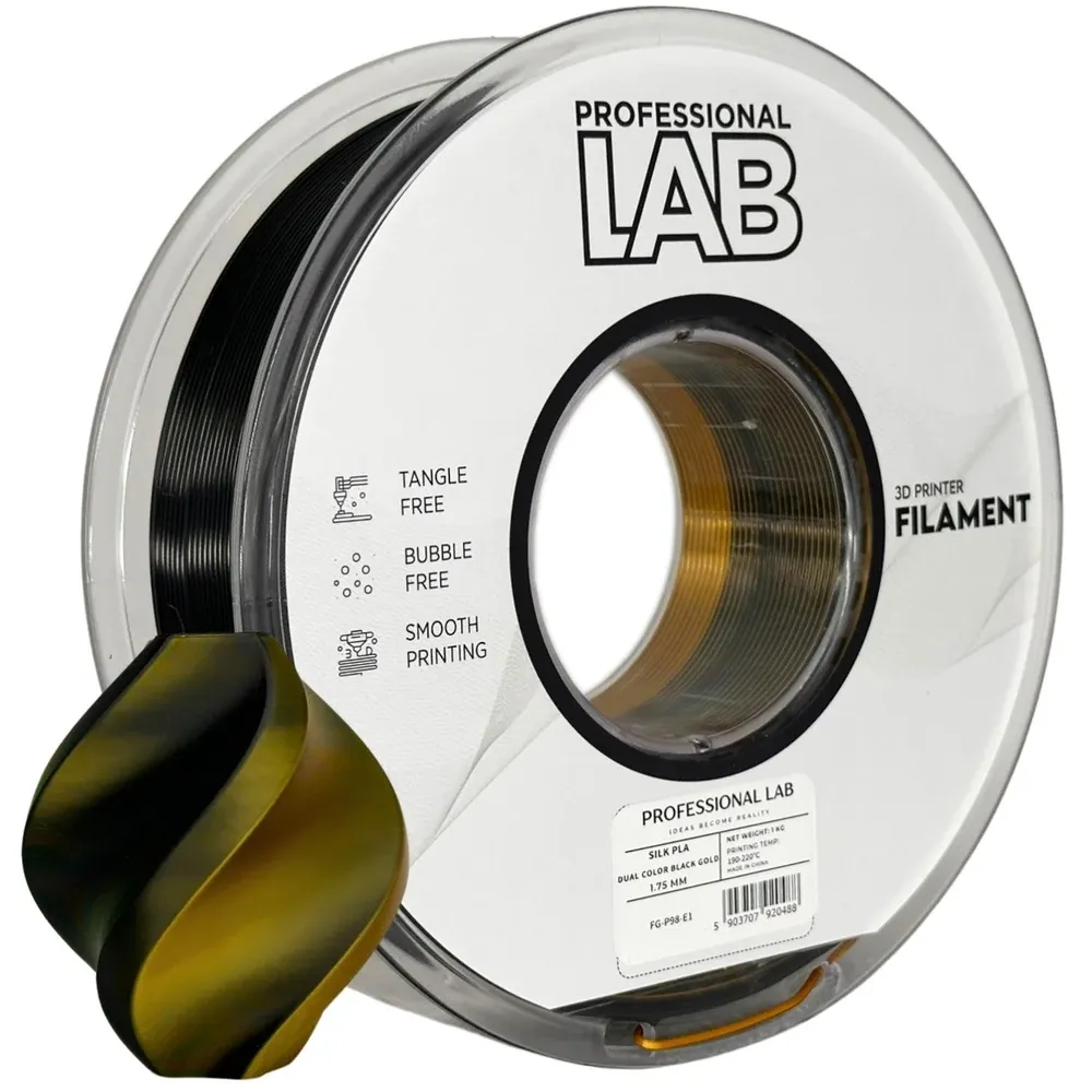 Silk PLA Filament Black & Gold Dual Color 1.75mm 1kg | Professional Lab