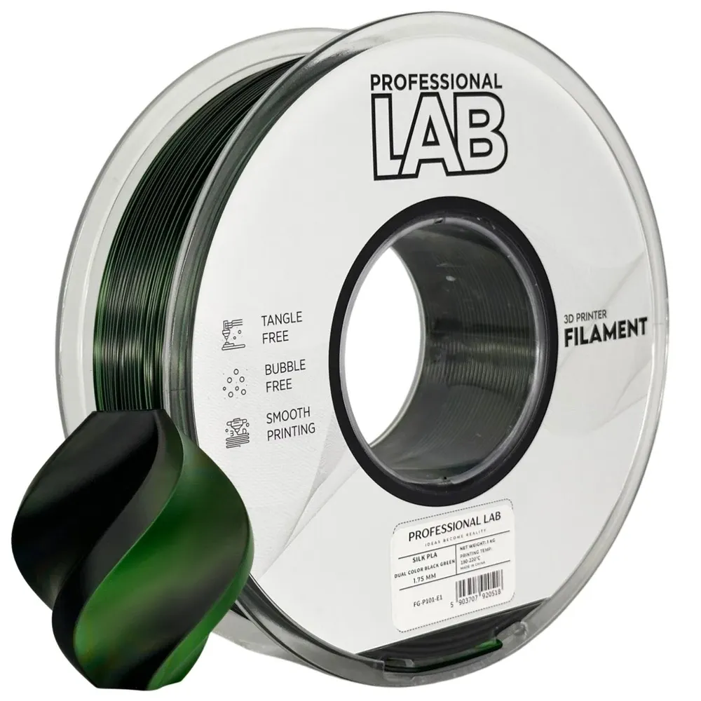 Silk PLA Filament Black & Green Dual Color 1.75mm 1kg | Professional Lab