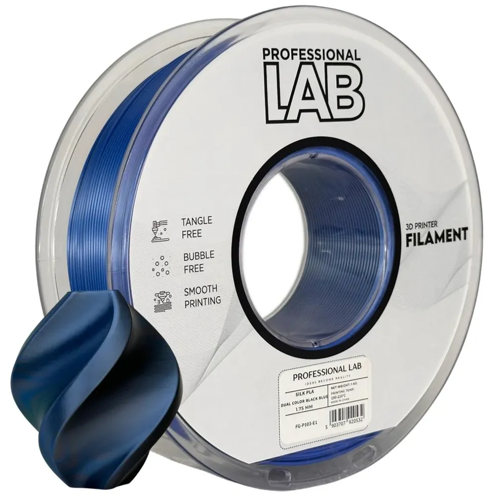 Silk PLA Filament Black & Blue Dual Color 1.75mm 1kg | Professional Lab