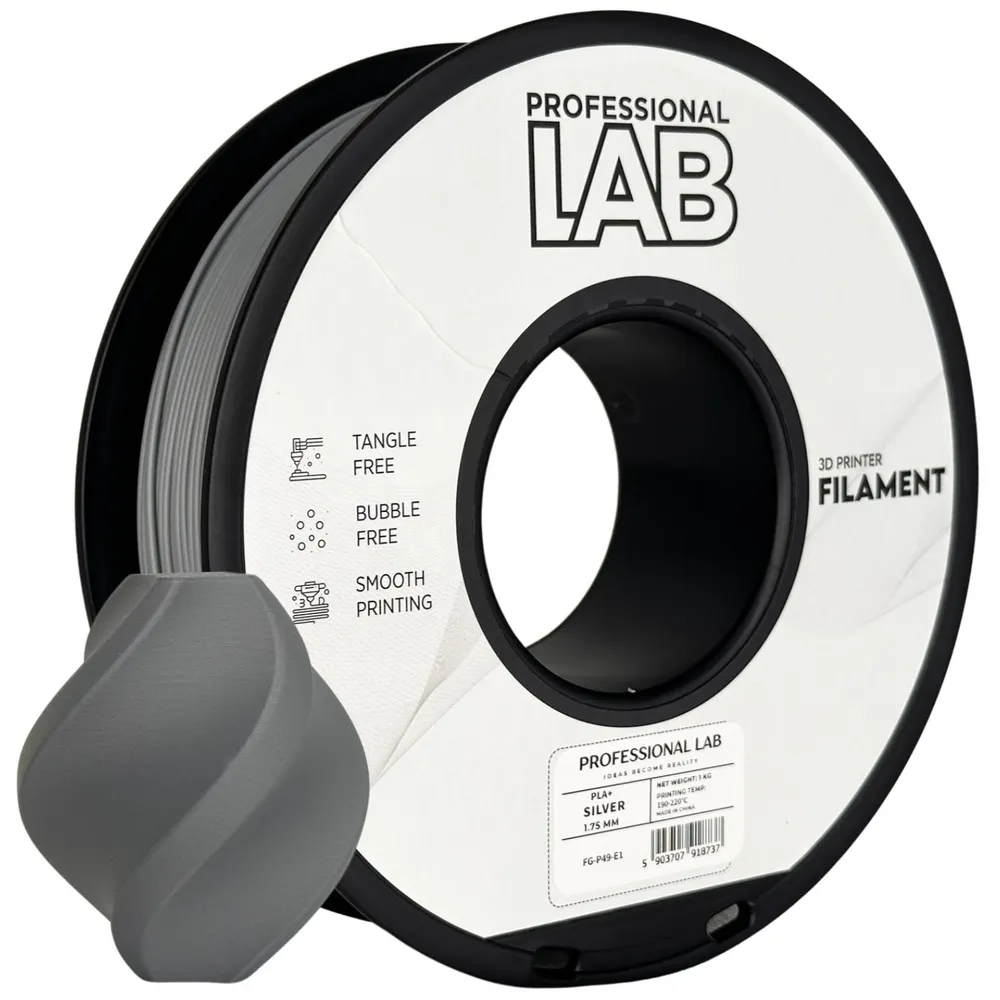 Professional Lab PLA+ Silver 1.75mm 1kg - PLA Filament for 3D Printing