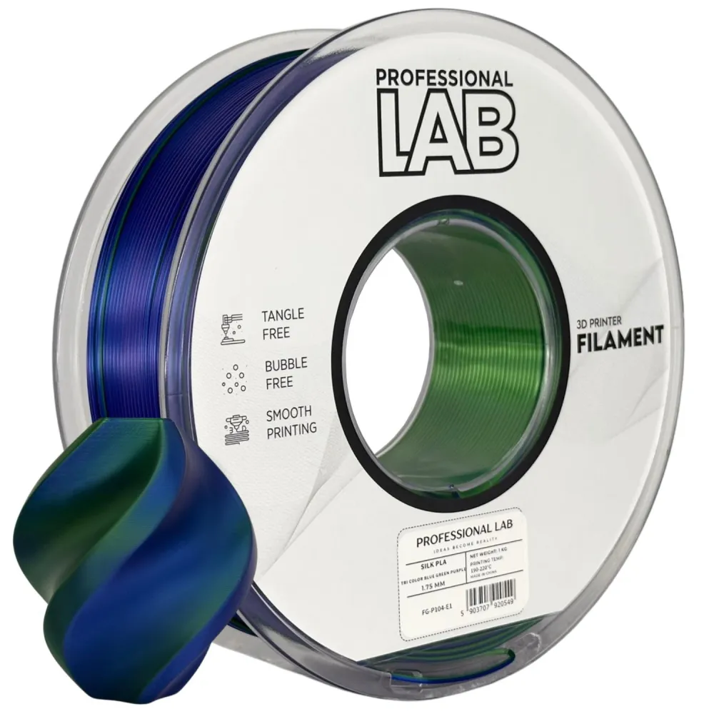 Silk PLA Filament Blue, Green & Purple Triple Color 1.75mm 1kg | Professional Lab