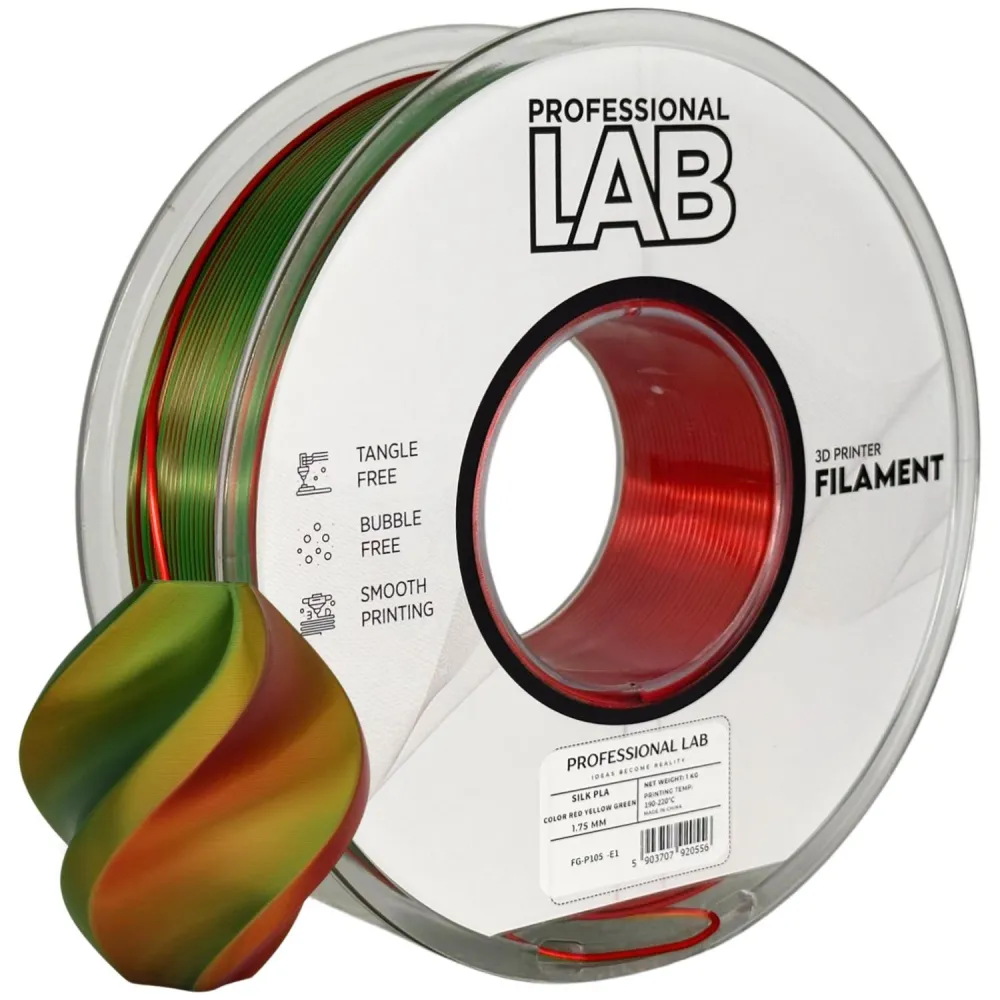 Silk PLA Filament Red, Yellow & Green Triple Color 1.75mm 1kg | Professional Lab