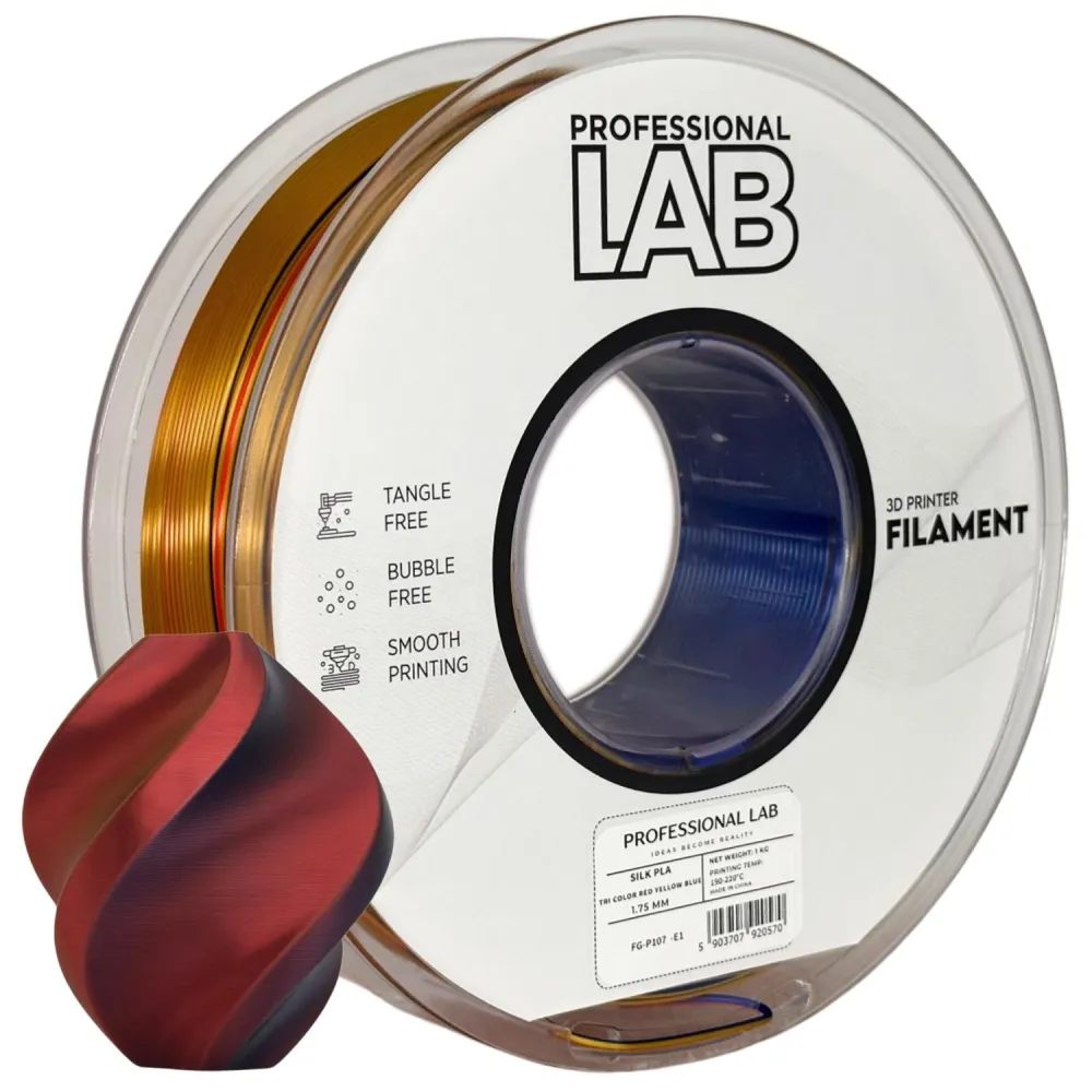 Silk PLA Filament Red, Yellow & Blue Triple Color 1.75mm 1kg | Professional Lab