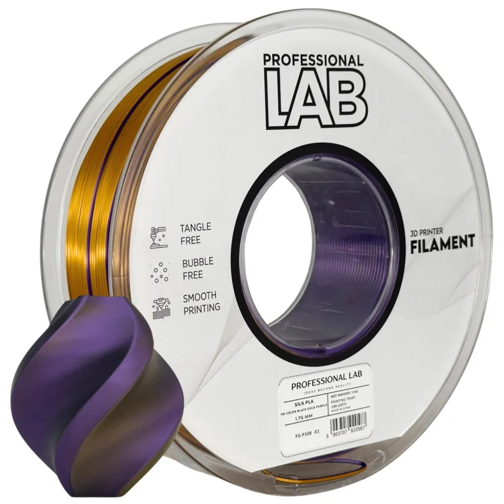 Silk PLA Filament Black, Gold & Purple Triple Color 1.75mm 1kg | Professional Lab