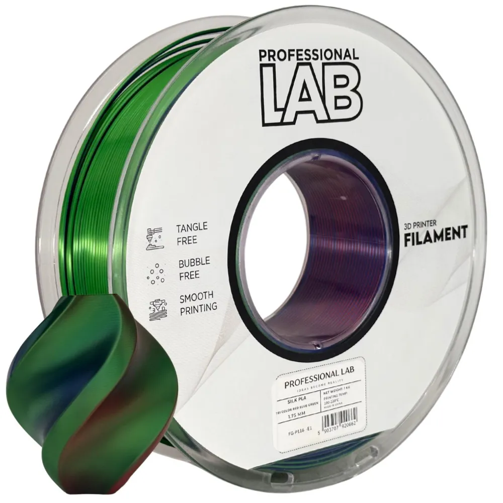 Silk PLA Filament Red, Blue & Green Triple Color 1.75mm 1kg | Professional Lab